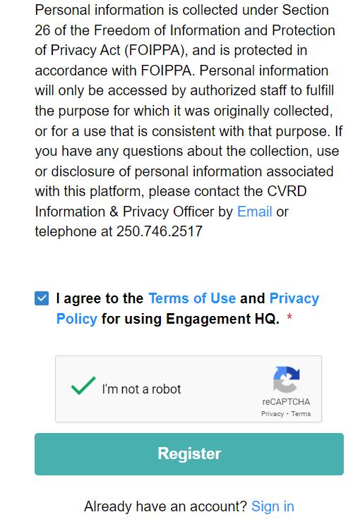 Agree to terms-not a robot-register is okay - click register button